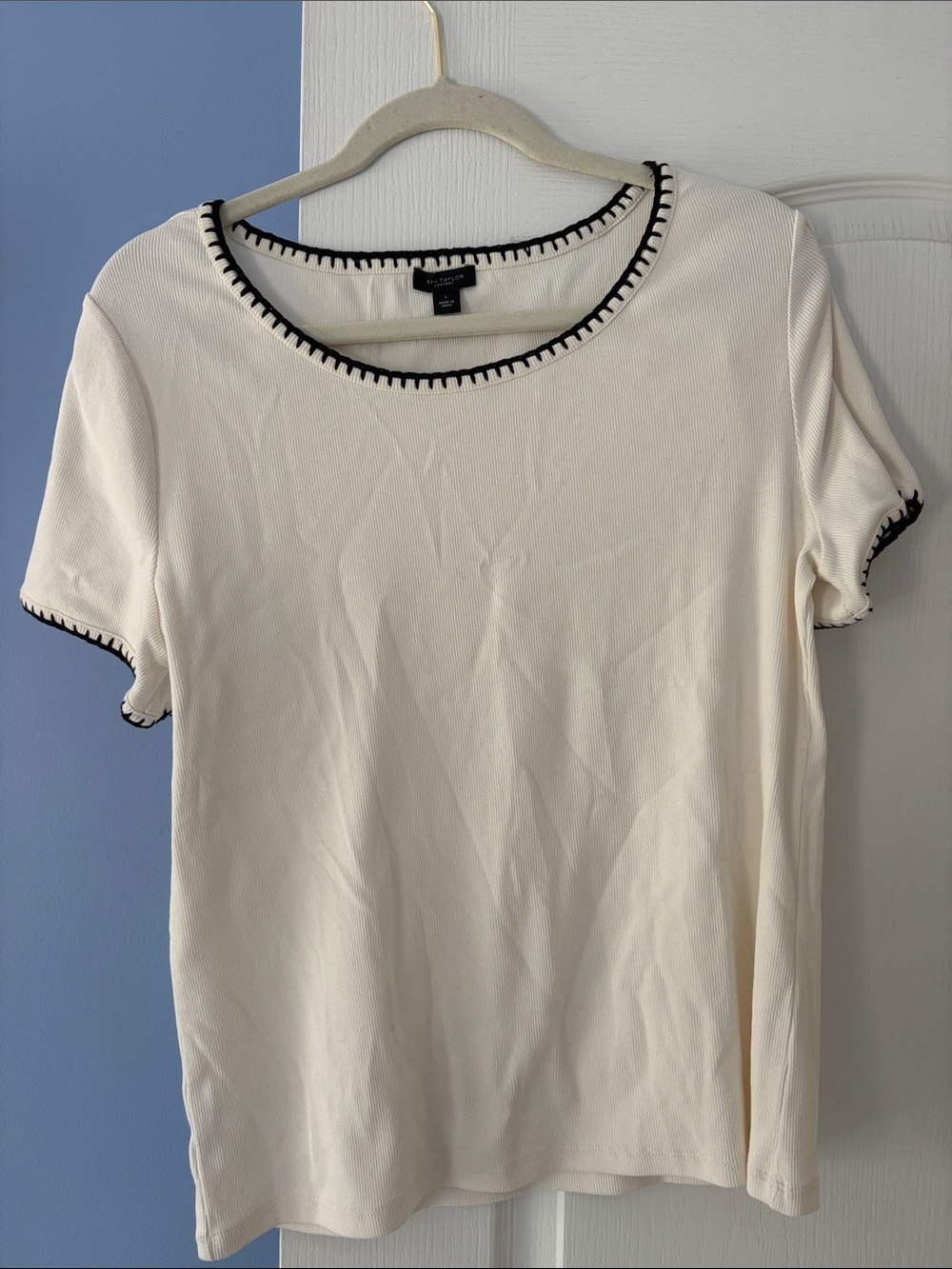 Taylor Cream Short Sleeve Top with Black Trim